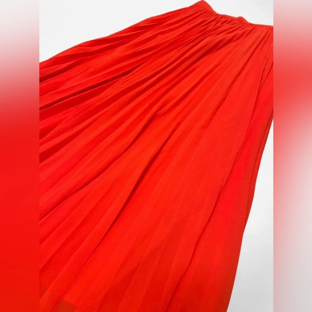 Ann Taylor Orange Red Pleated Lined Flowy Maxi Skirt Women’s Size 2 - Picture 2 of 5